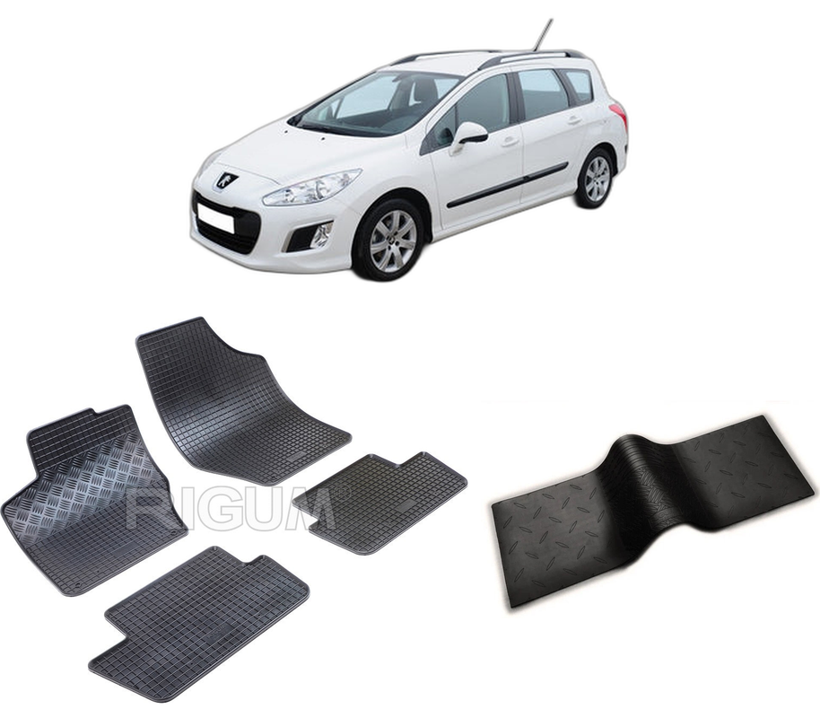 Set covorase auto PEUGEOT 308 I din 10.2007-05.2014, cu covoras tunel median, CAROSERIE COMBI, Presuri cauciuc 100%, compatibil cu autoturismul PEUGEOT 308 I, Rigum