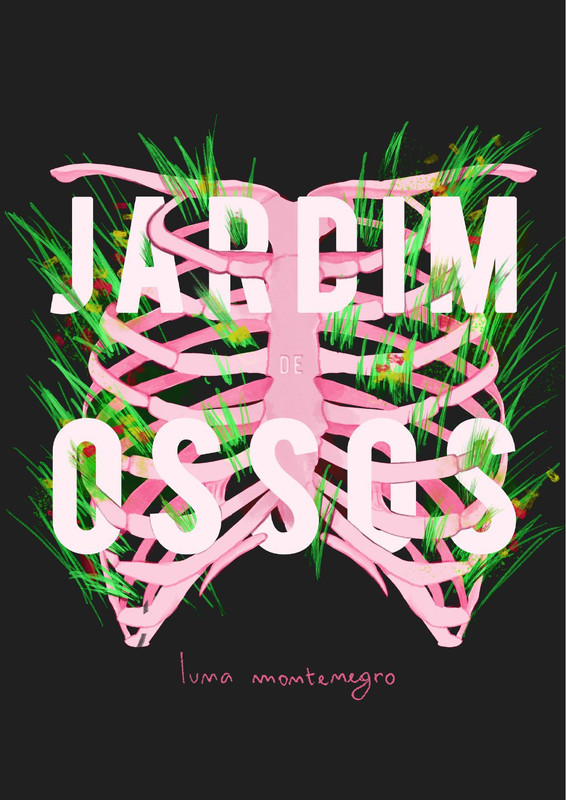 Capa de Jardim dos Ossos: desenho dos ossos da costela emaranhados com grama verde.