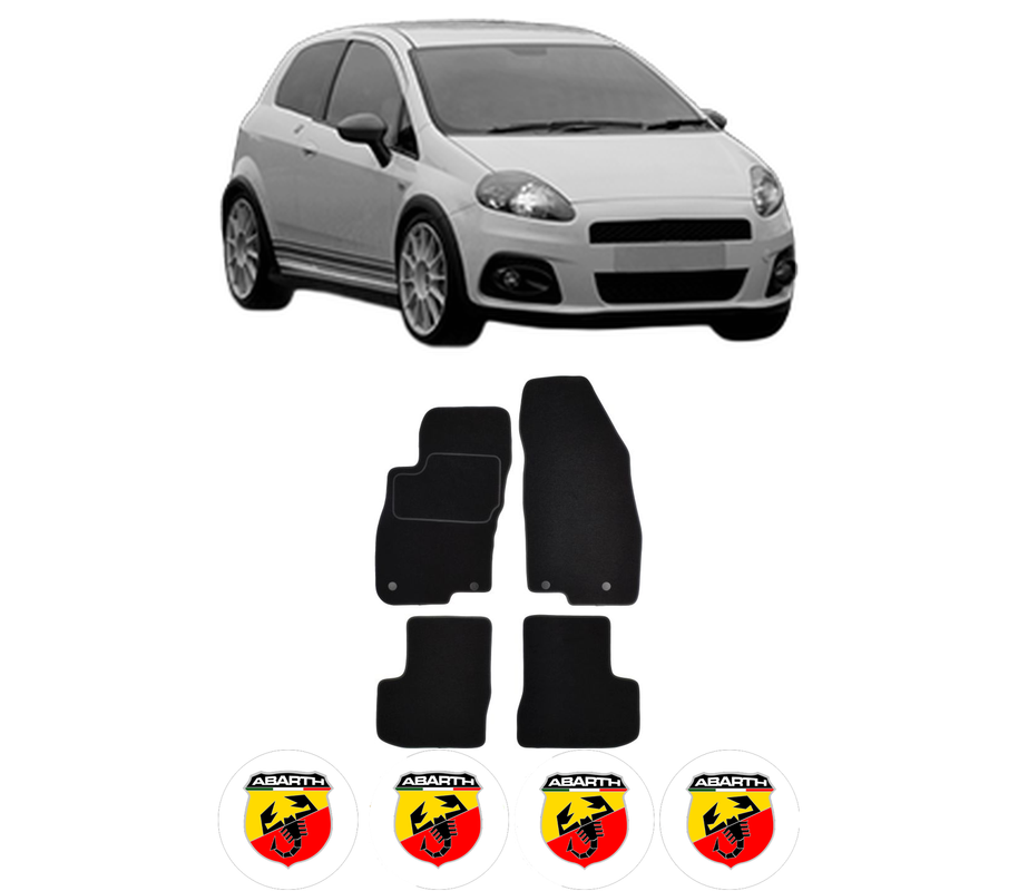 Set Covorase Presuri ABARTH GRANDE PUNTO din 2007-2010, Auto, Material Textil Mocheta, 4 Stickere auto cu ABARTH