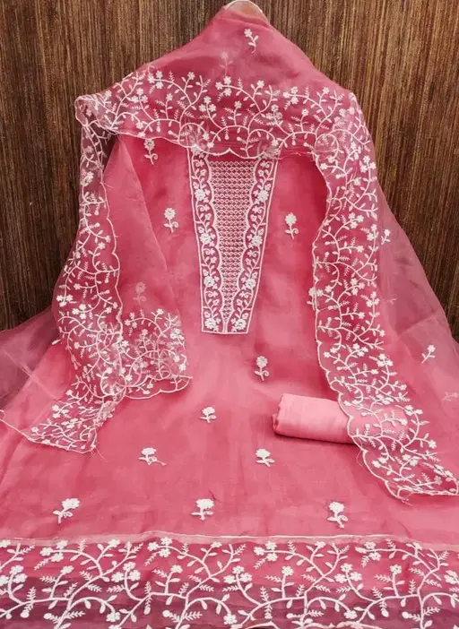 Women Pink Embroidered Organza Suits & Dress Materials
(R117)