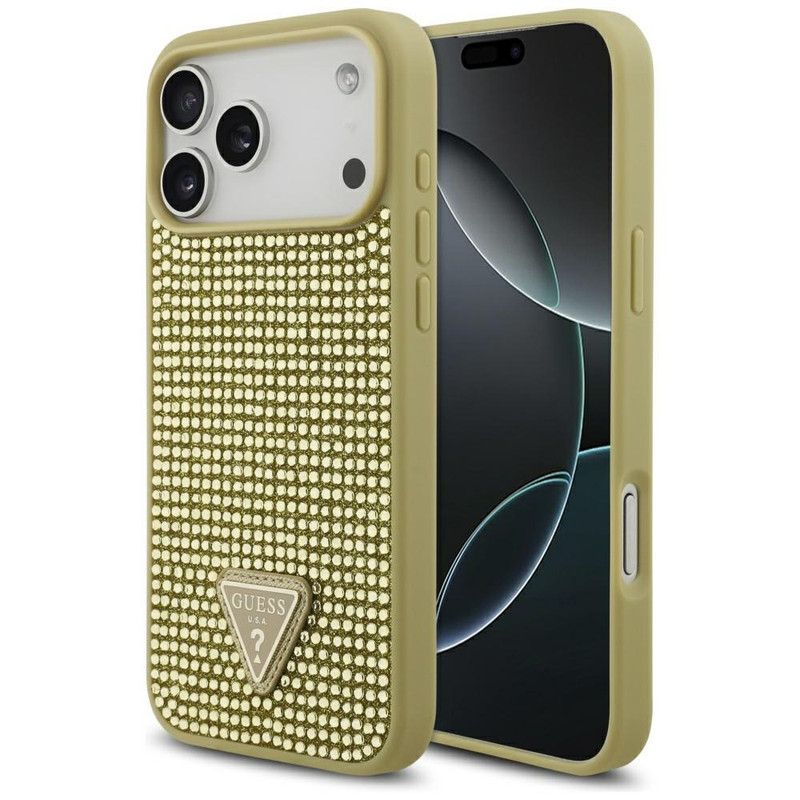 Husa pentru Apple iPhone 17 Pro Max, Guess, Rhinestone Triangle Logo, Auriu imgi 371 2555161