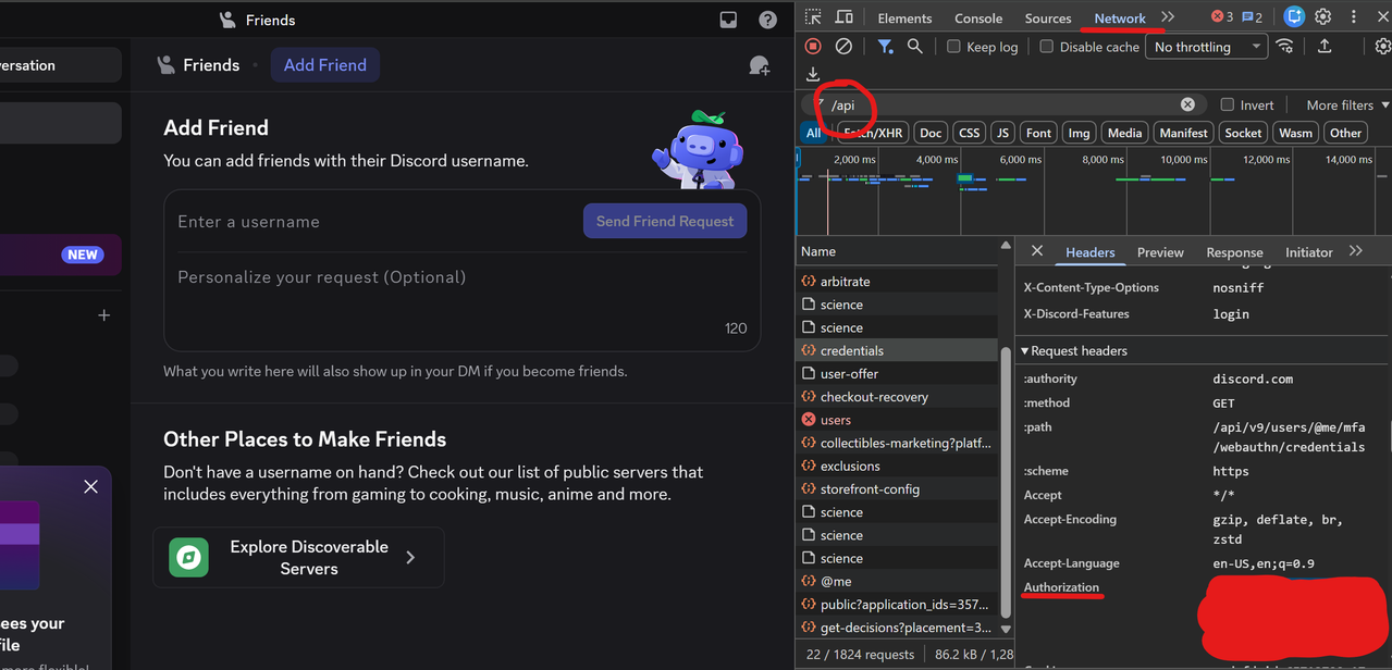 Получение токена Discord через DevTools Network