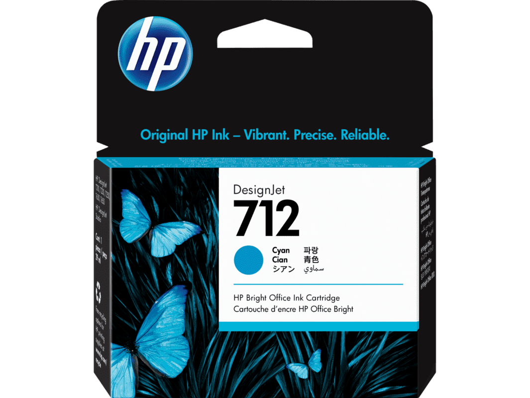 Cartucho de tinta original HP 712 de 29 ml en color cian.