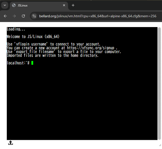 JSLinux（Alpine Linux）イメージ画像