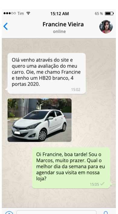 Conversa de WhatsApp com Francine Vieira sobre avaliação do carro