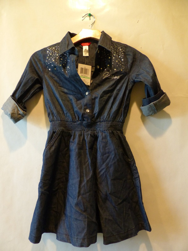 GUESS GGU13278W  GIRLS RILEY BEDAZZLED DENIM SHIRTDRESS IN DARK BLUE  SIZE 8