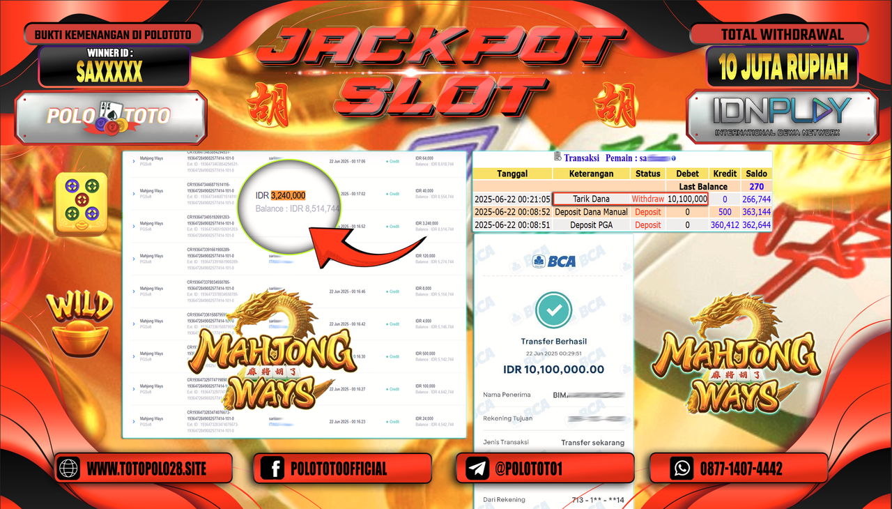 POLOTOTO JACKPOT SLOT MAHJONG WAYS Rp.10.100.000,-