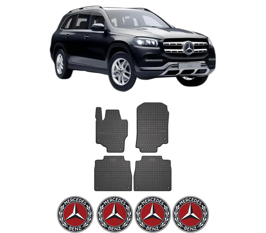 Set covorase presuri MERCEDES-BENZ GLS (X167) din 2019, auto, din cauciuc thermoplastic, 4 Stickere auto cu MERCEDES-BENZ