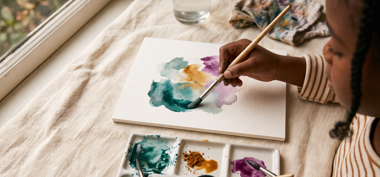 Creative materials and watercolor palette