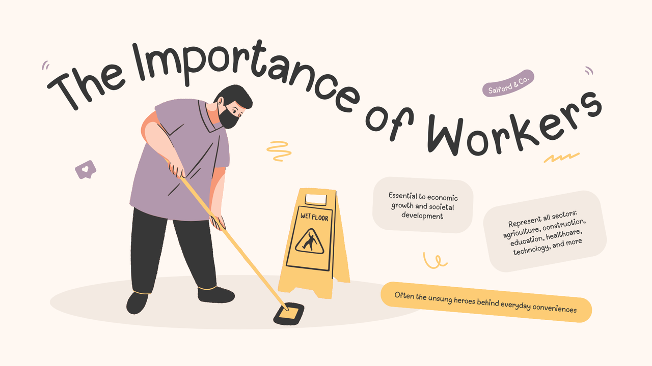 Tan Green and Black Illustrative Labor Day Presentation