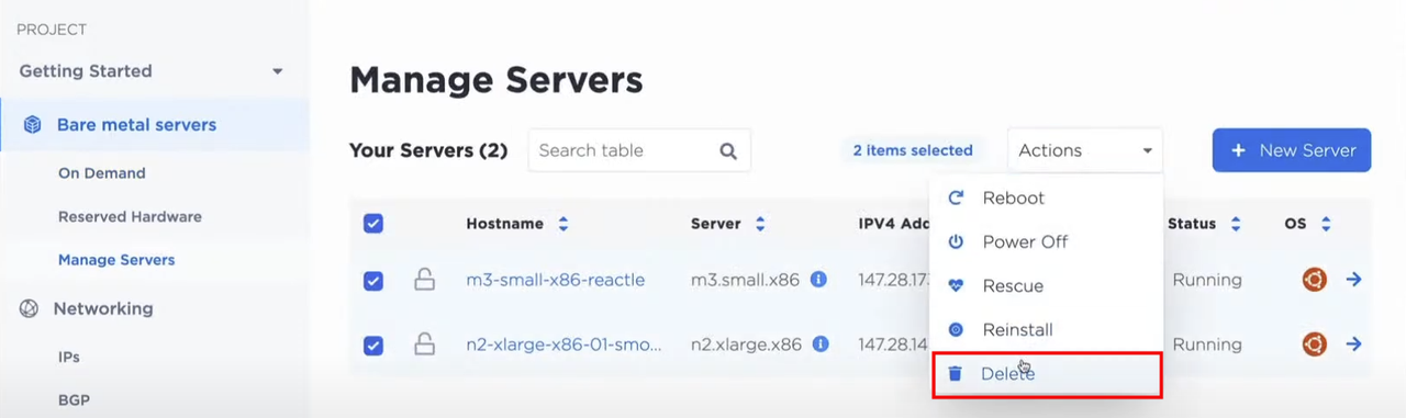 Delete an Equinix Metal Instance