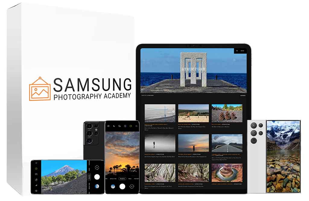 Samsung Photography Academy course materials shown on various devices