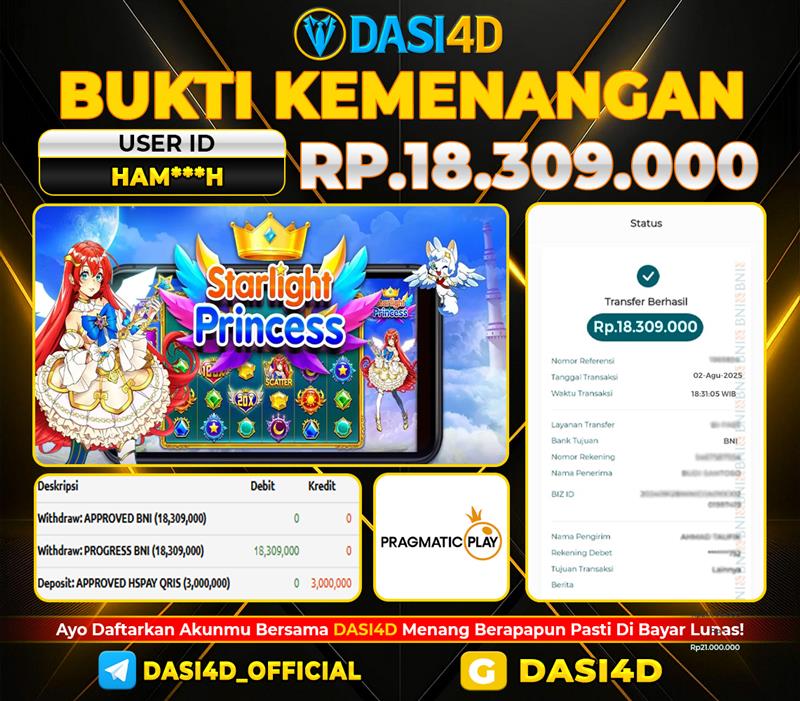 BUKTI KEMENANGAN 02 AGUSTUS DI STARLIGHT PRINCESS WD 18.309.000