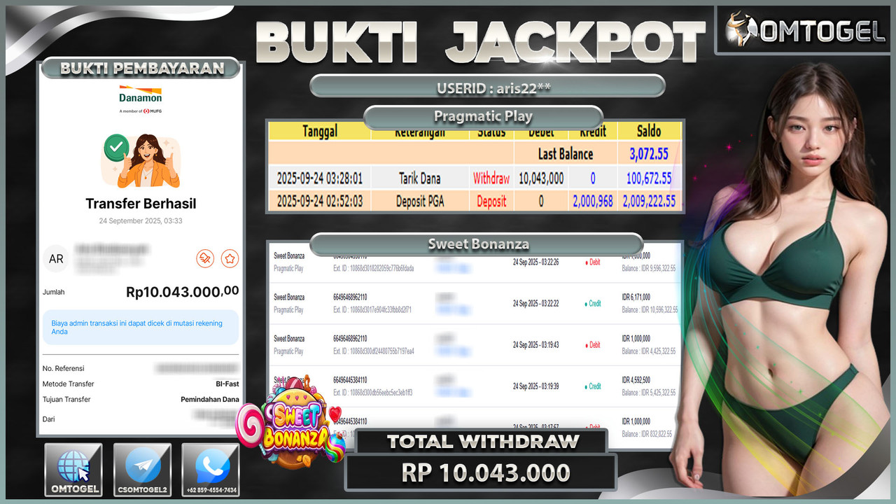 OMTOGEL JACKPOT PRAGMATIC PLAY SWEET BONANZA 10 JUTA DI BAYAR LUNAS ,-
