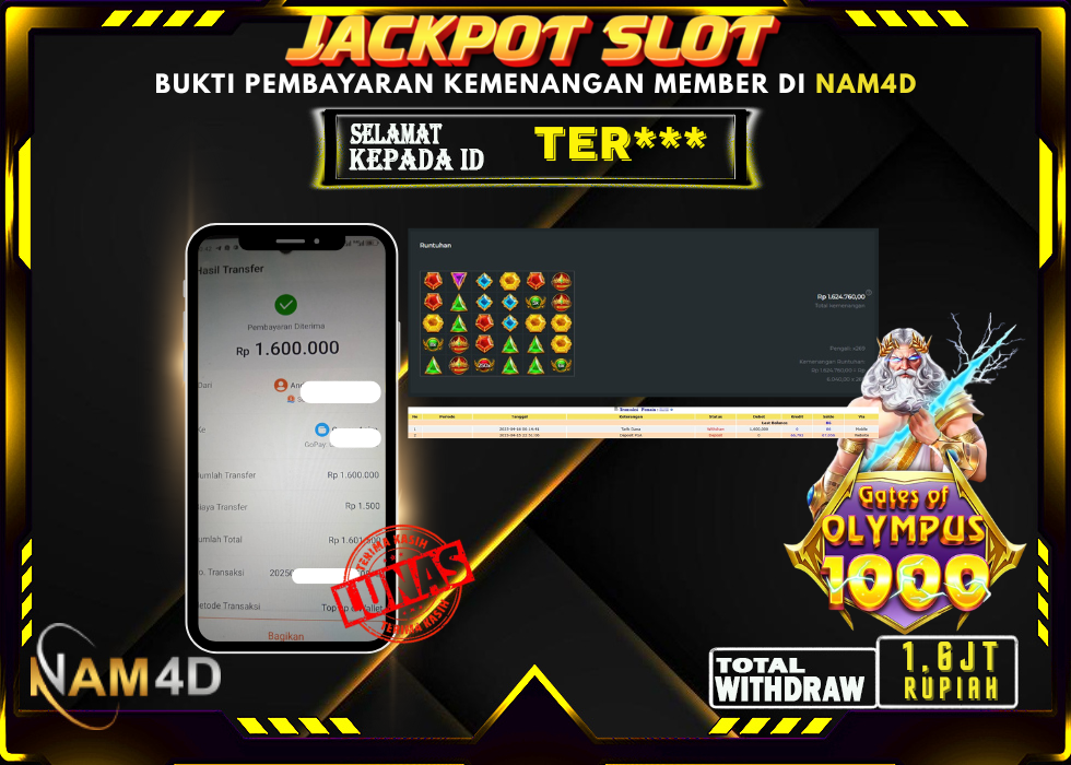 NAM4D JACKPOT SLOT GAME GATE OF OLYMPUS 1000 Rp 1.600.000,- LUNAS