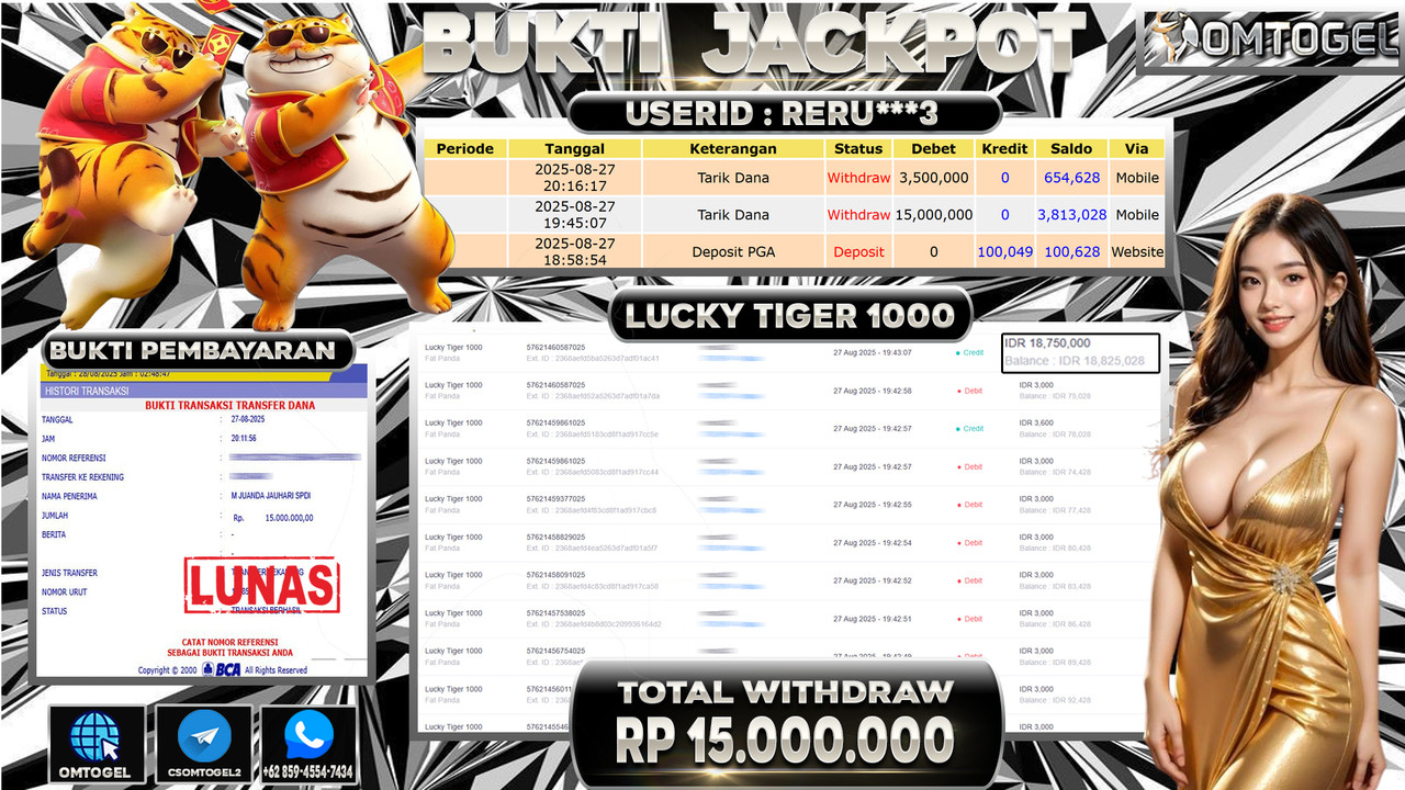 OMTOGEL JACKPOT FAT PANDA LUCKY TIGER 1000 15 JUTA DI BAYAR LUNAS ,-