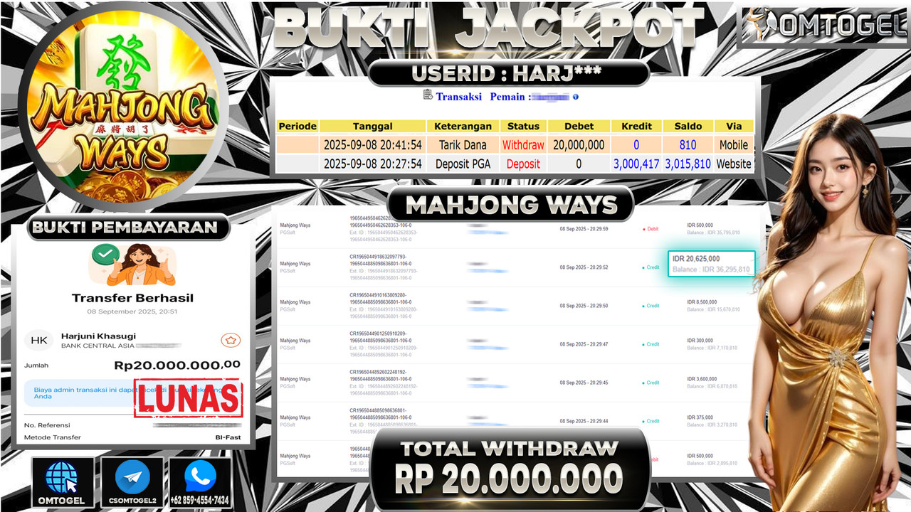 OMTOGEL JACKPOT PGSOFT MAHJONG WAYS 20 JUTA DI BAYAR LUNAS ,-