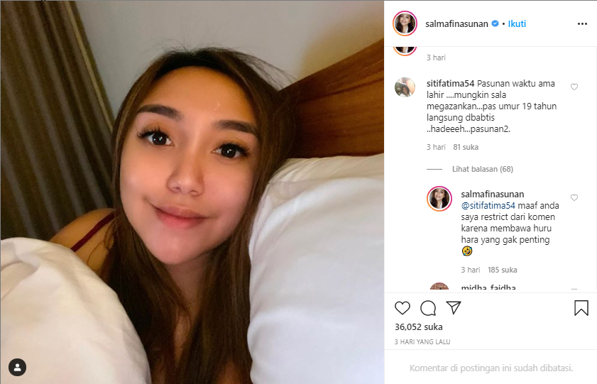 Salmafina Sunan bereaksi saat ayahnya kena nyinyir