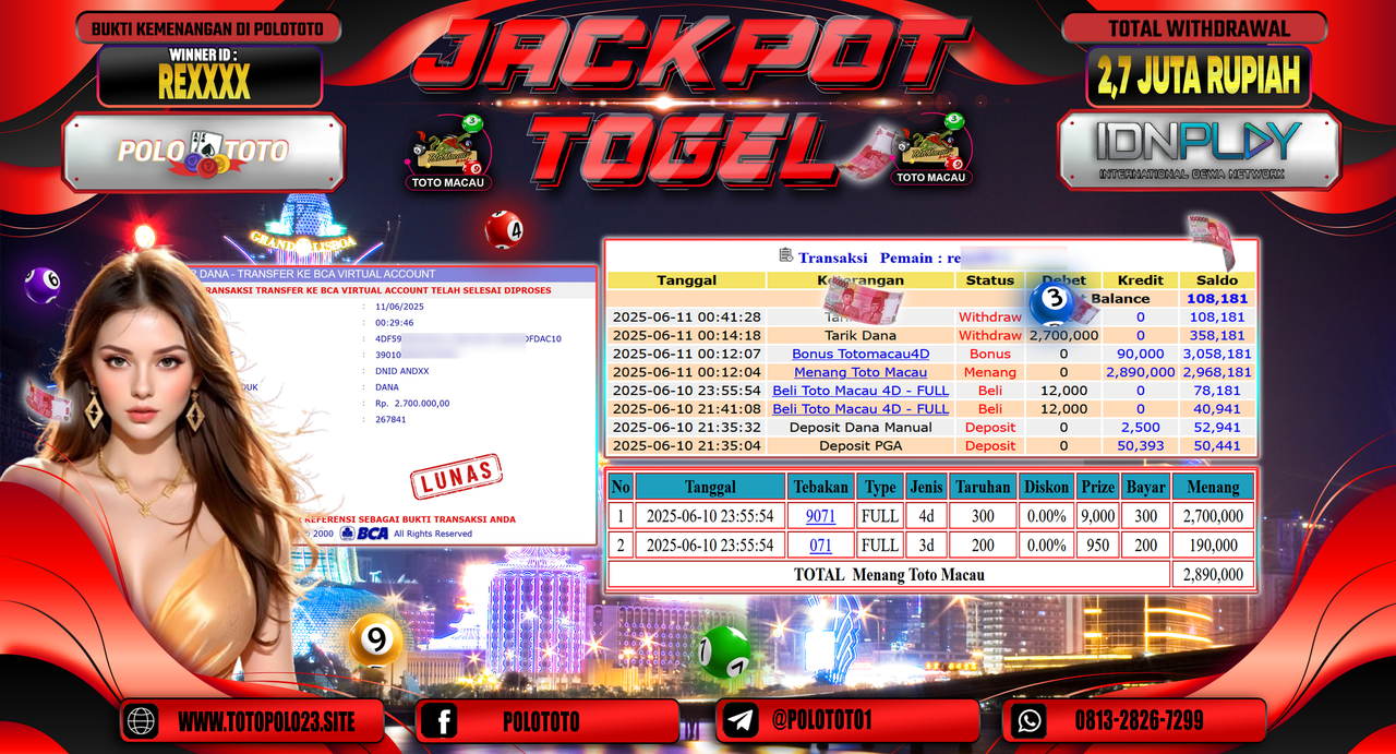 POLOTOTO JACKPOT TOGEL TOTO MACAU Rp.2.700.000,-