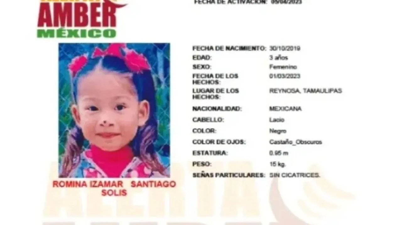 Romina de 3 años de edad, desapareció en Tamaulipas