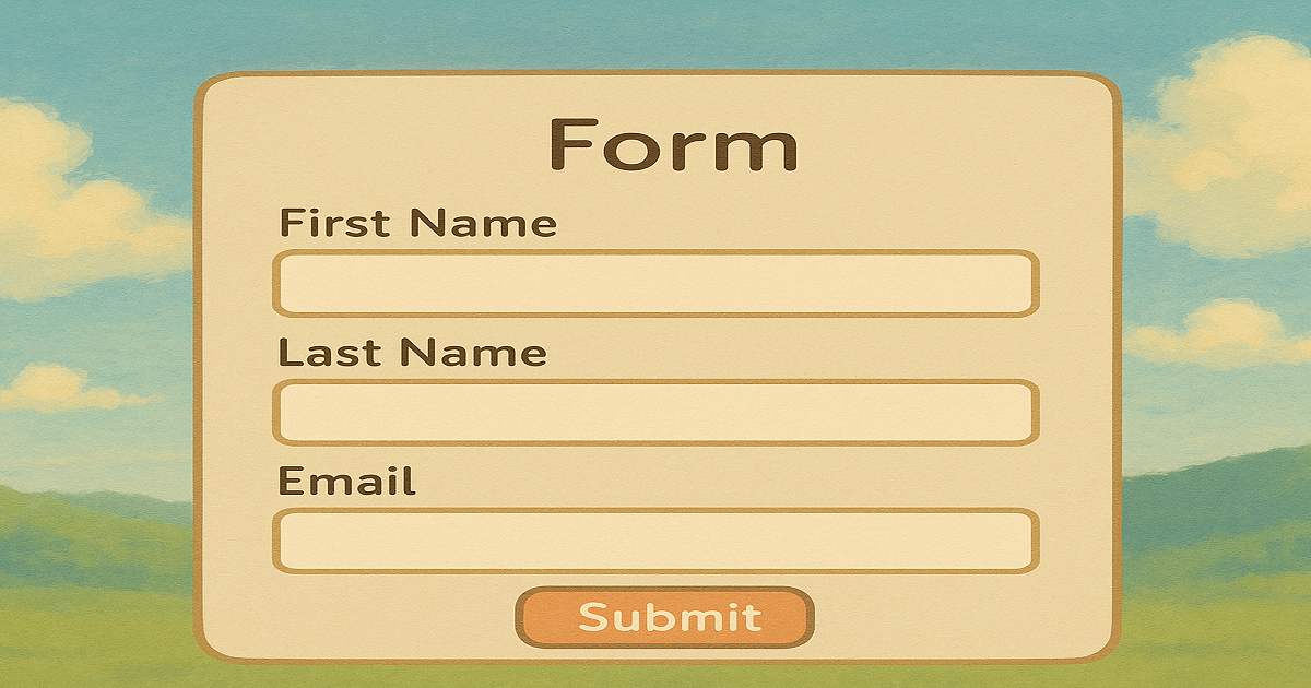 Interfaz de formulario web con tres campos de entrada etiquetados como Nombre, Apellido y Email, junto con un botón de envío.