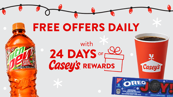 Get Free Stuff Daily through Casey’s 24 Days of Rewards Get Free Stuff Daily through Casey’s 24 Days of Rewards