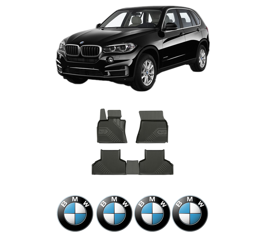 Set covorase presuri BMW Seria X5 (F15, F85) din 2013-2018, auto, din cauciuc thermoplastic, 4 Stickere auto cu BMW Seria