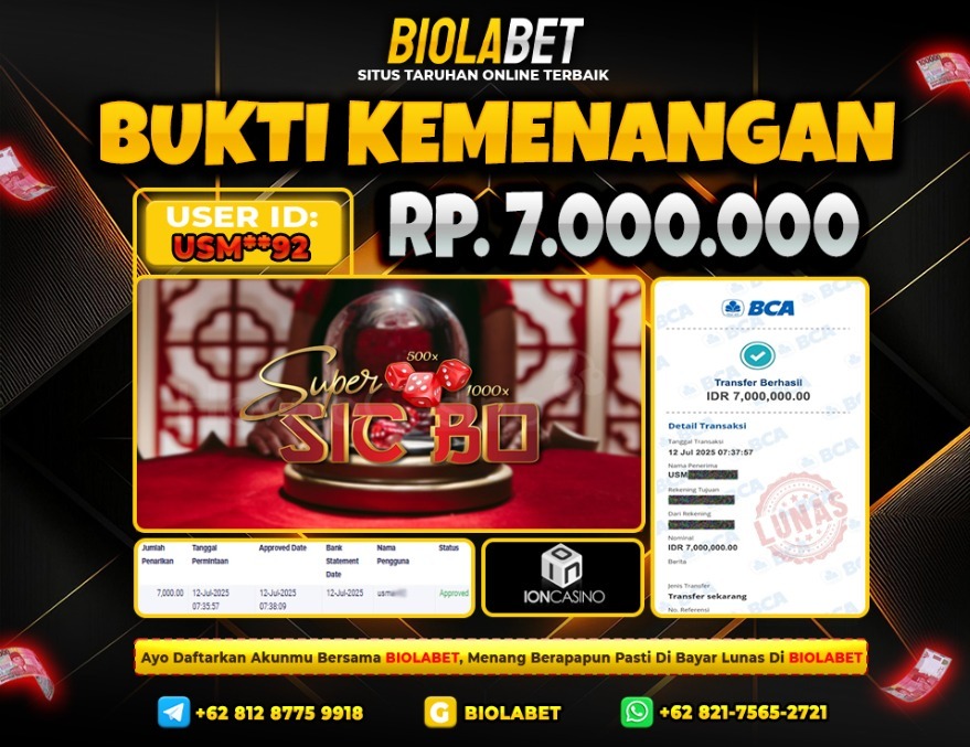 BIOLABET JACKPOT LIVE CASINO SICBO Rp.7.000.000.,- LUNAS