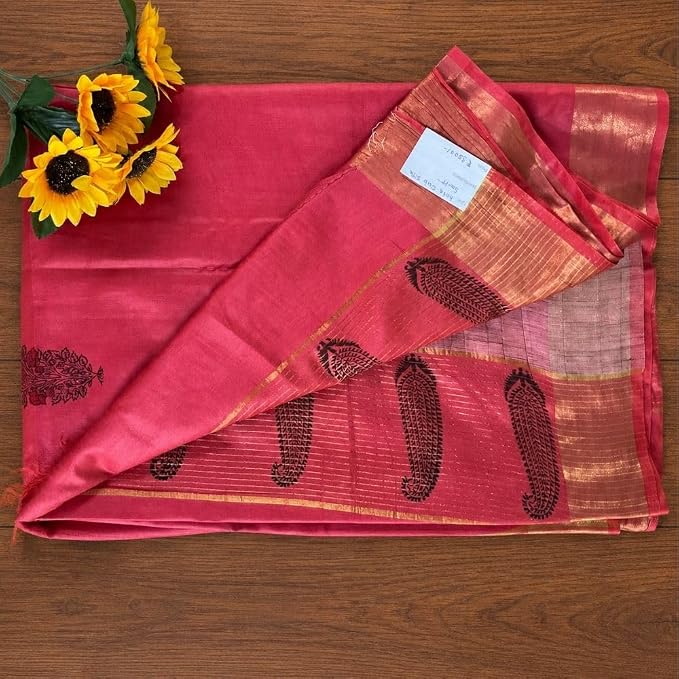 Women's Elegant Kota Doriya Slub Silk Saree with Unstitched Blouse Piece