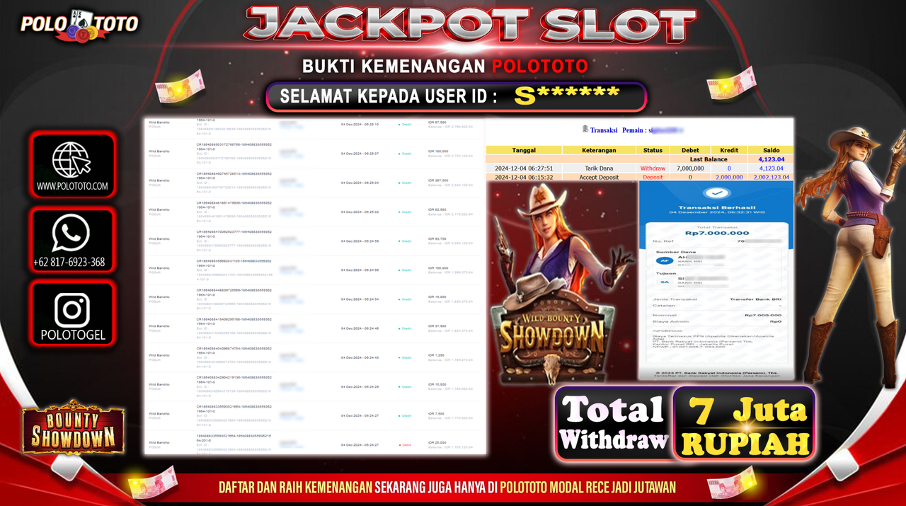 POLOTOTO JACKPOT SLOT WILD BOUNTY SHOWDOWN Rp.7,000.000,-