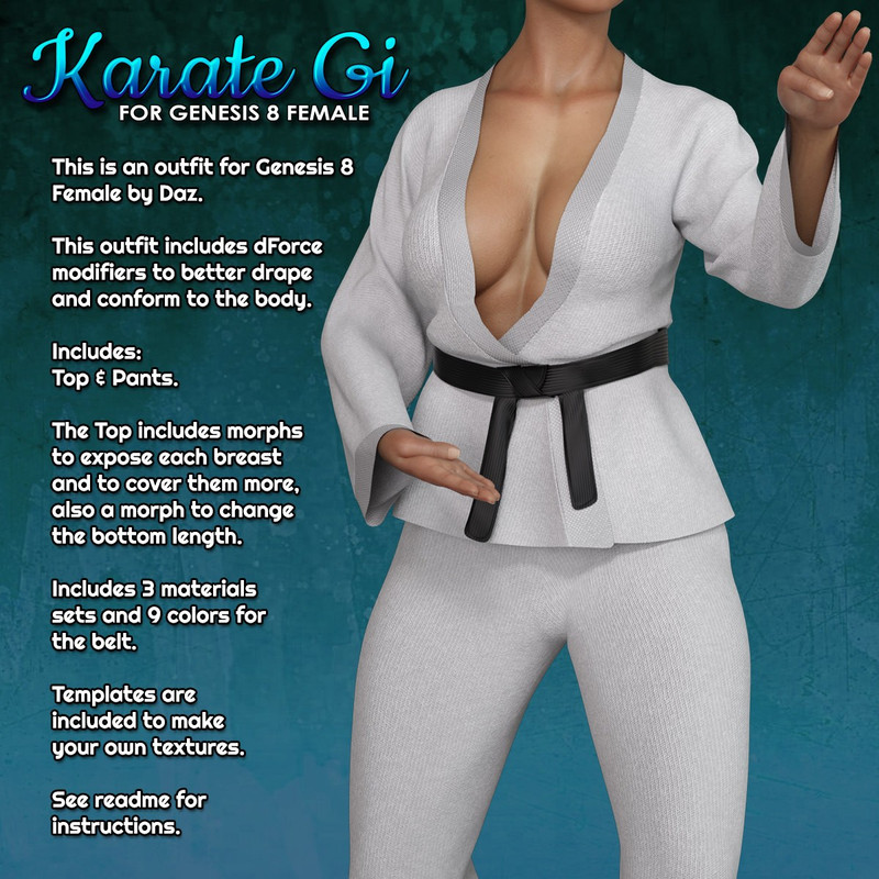 Exnem dForce Karate Gi Outfit for Genesis 8 Female