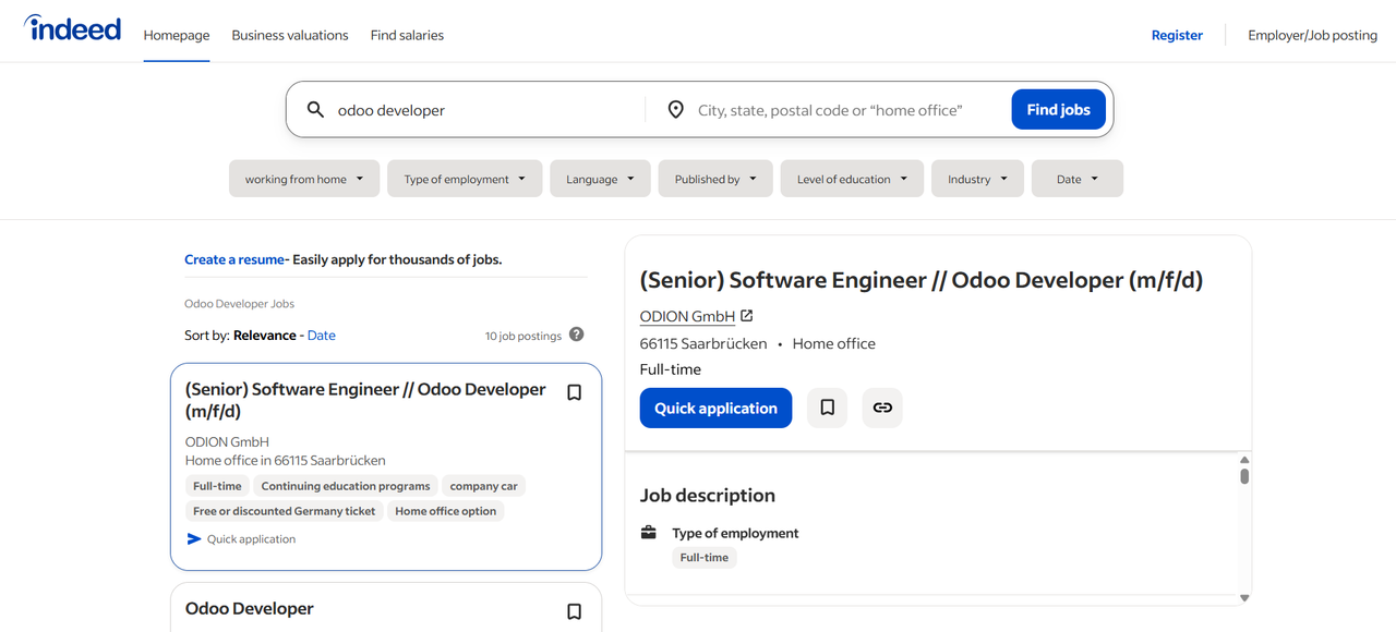 Platform to hire Odoo Developers Indeed