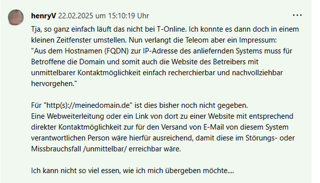 Telekom-Forderung nach einem Impressum