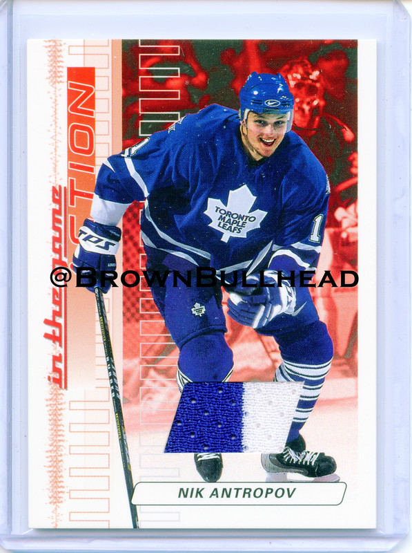 2003-04 ITG Action Jerseys #M-001 [Nik Antropov] [Toronto Maple Leafs] [Ruby] [~500] [swatch=blue wh