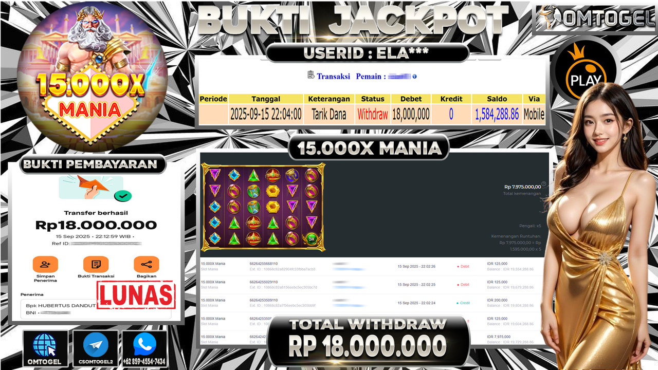 OMTOGEL JACKPOT SLOT MANIA 15,000X MANIA 18 JUTA DI BAYAR LUNAS ,-