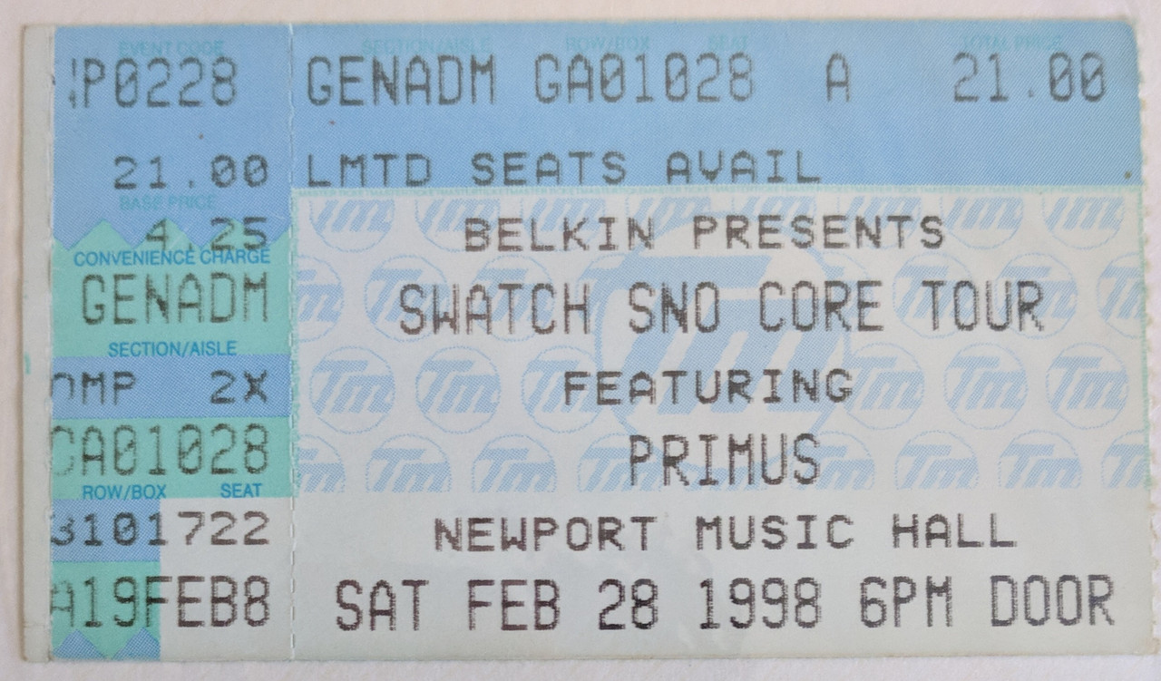 1998-02-28 Columbus, OH - Newport Music Hall (Sno-Core Tour 98) - Ticket