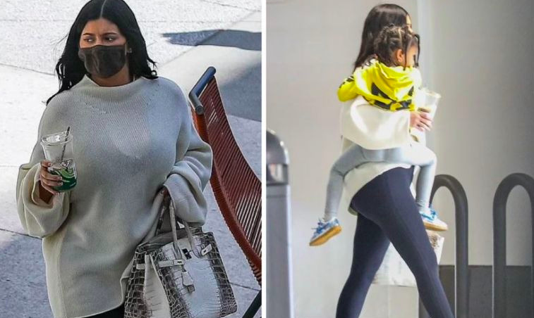 Captan a Kylie Jenner con un look natural junto a su hija Stormi