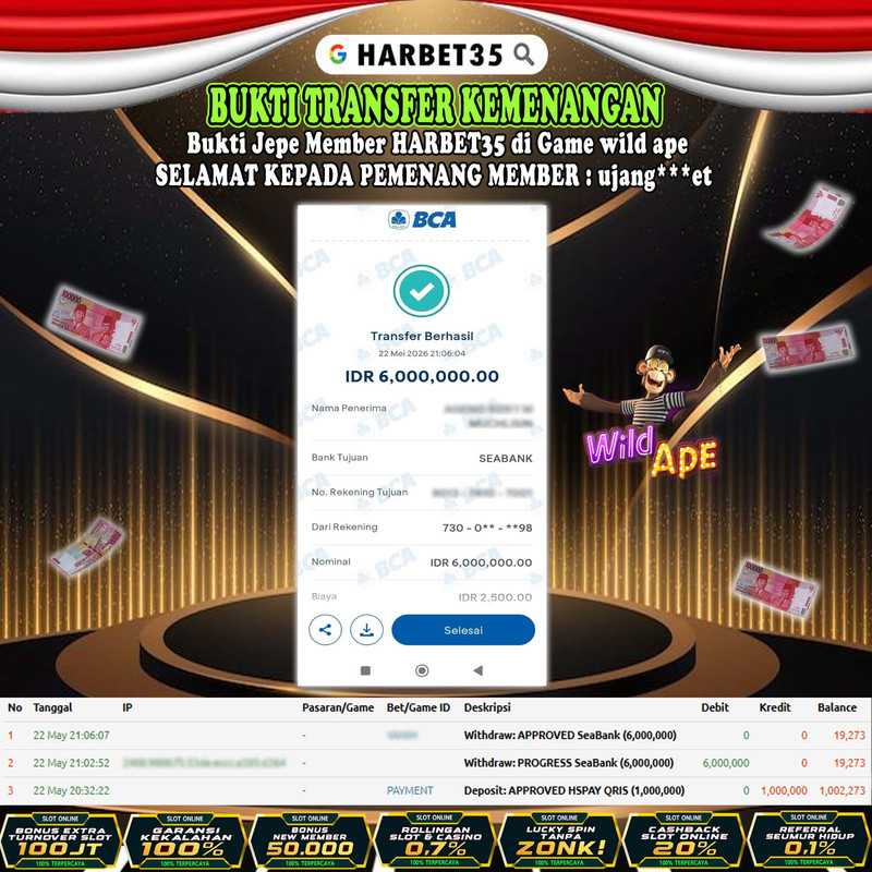 HARBET35 JEPE! Di Game Wild Ape Rp 6.000.000,- LUNAS!