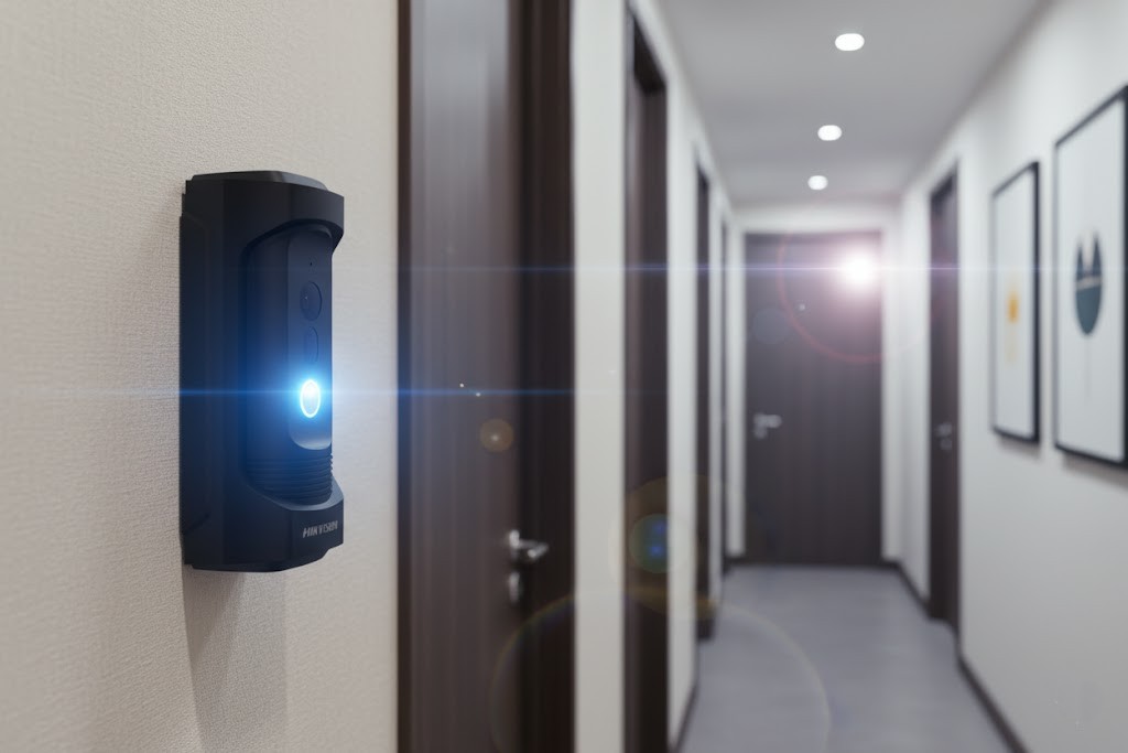 Detalhe do design antivandalismo do Vídeo Porteiro Hikvision