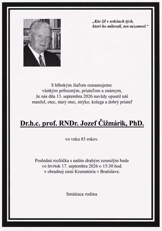 S hlbokým žiaľom oznamujeme všetkým príbuzný, priateľom a známym... Uvádza parte oznámenie o smrti pána profesora.