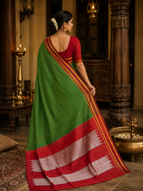 Green Chex Handloom Ilkal Gayatri Saree