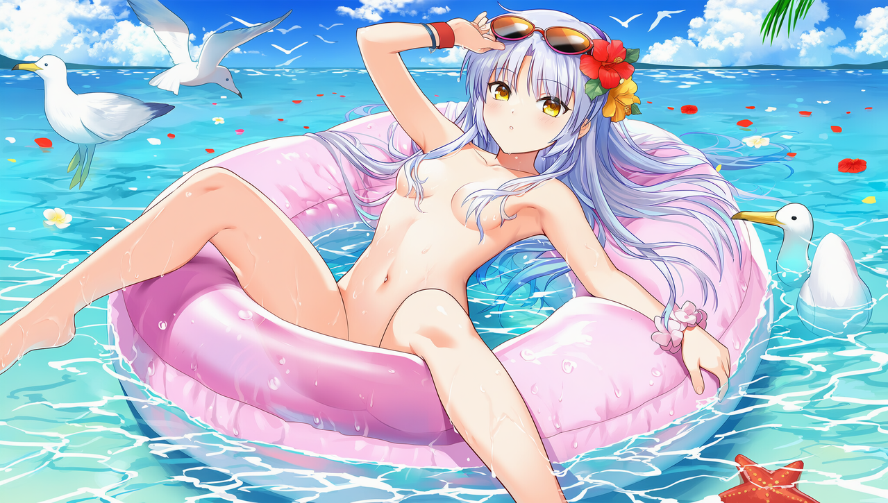1girl breasts looking at viewer outdoors eyewear on head swim ring nude s s 3685361647