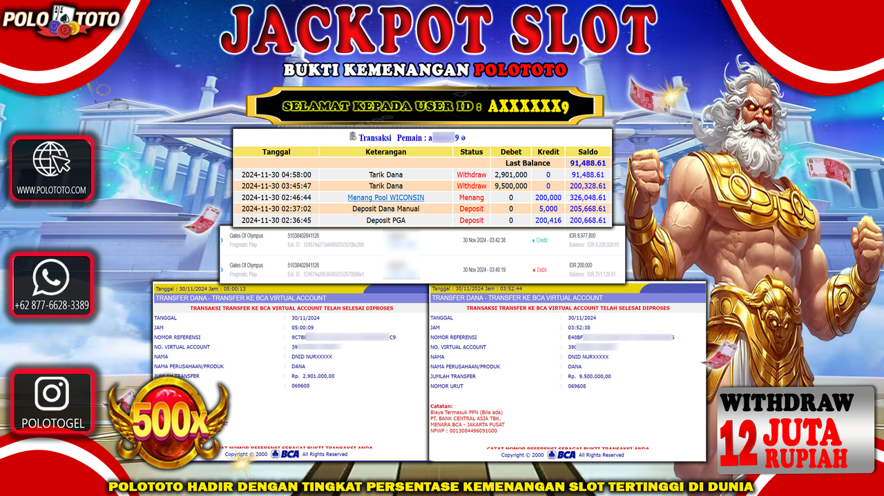 POLOTOTO JACKPOT SLOT GATES OF OLYMPUS Rp.12,401.000,-