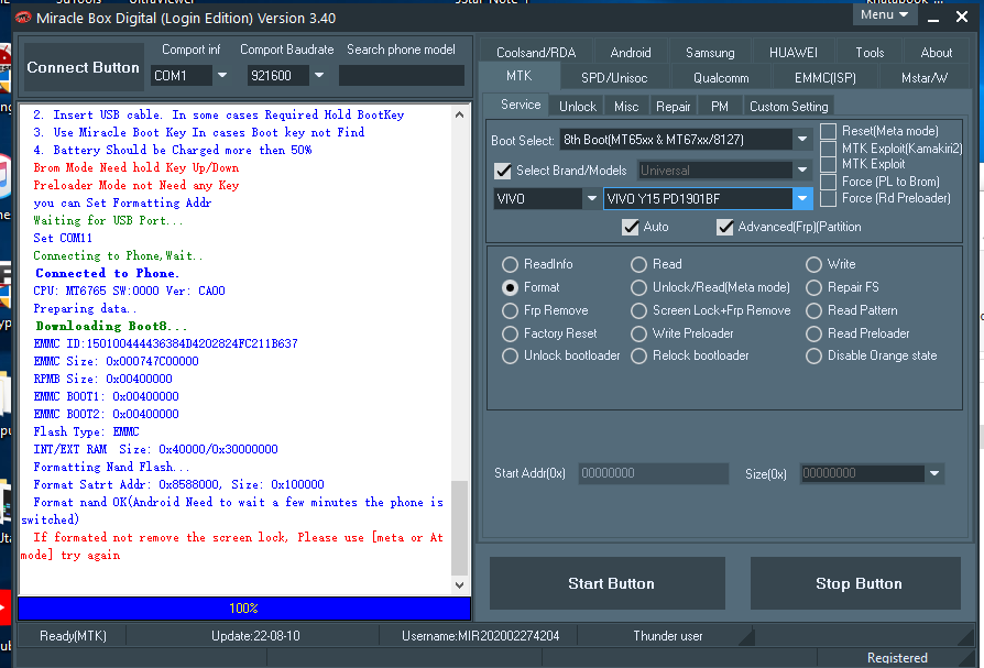 Vivo Y12s Frp lock Remove Done By Miracle Login Edition 3.40 (Success