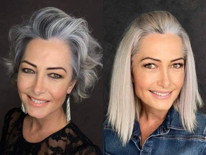 Gray hair dyed in light blonde