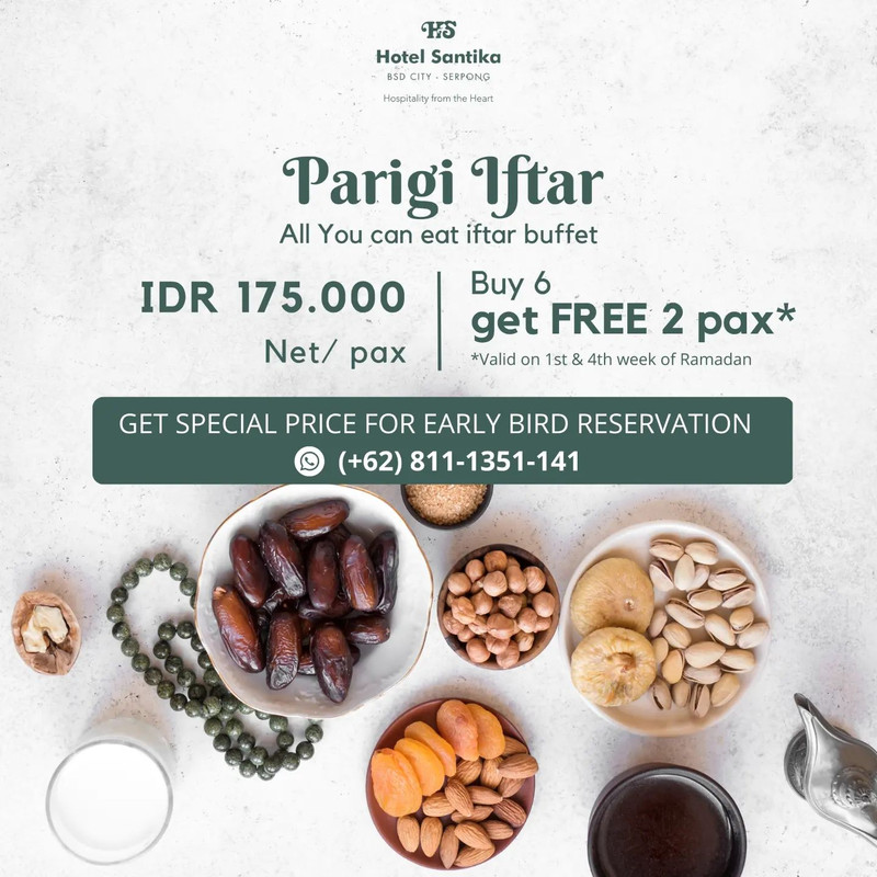 Hotel Santika BSD City, hotel di sekitar BSD Tangerang yang menawarkan paket bukber all you can eat.