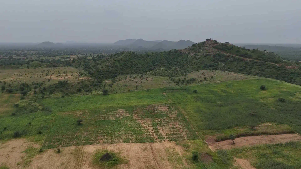 Farmhouse plots near Jaipur — aerial view of Haute Eden Valley on the Delhi–Jaipur Highway (NH-48), Shahpura