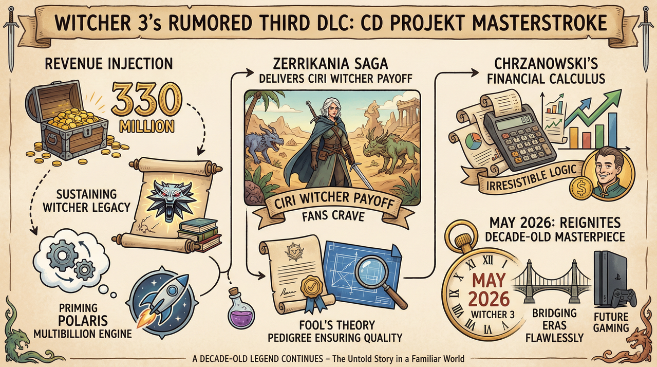 Geralt and Ciri exploring desert ruins in Witcher fantasy world