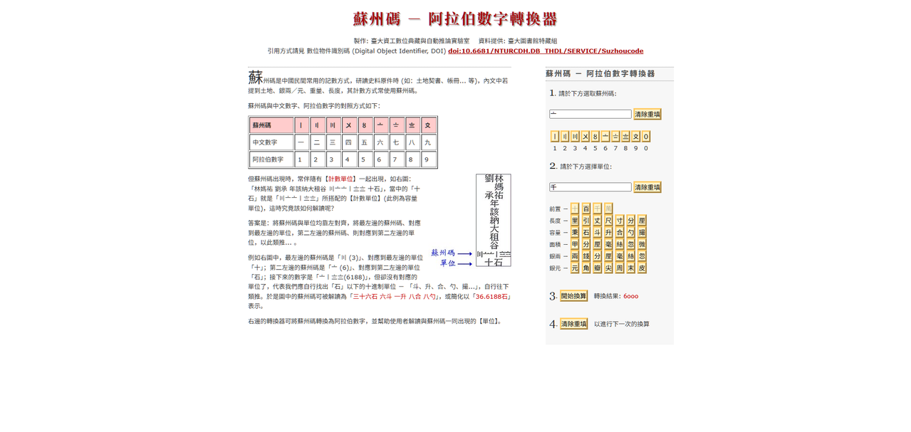 國立臺灣大學(THDL)蘇州碼 阿拉伯數字轉換器