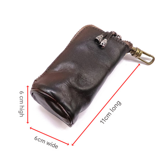 Brown Vintage Top-Grain Cowhide Key Pouch - Men's Large Capacity Waist-Mounted Retro Key Holder (11x6x6 cm)